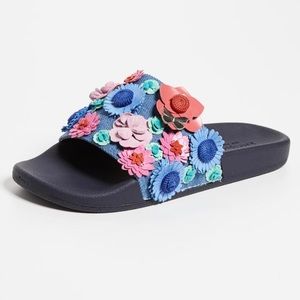 kate spade Navy Slide Sandal with Multicolor Floral Appliqués
